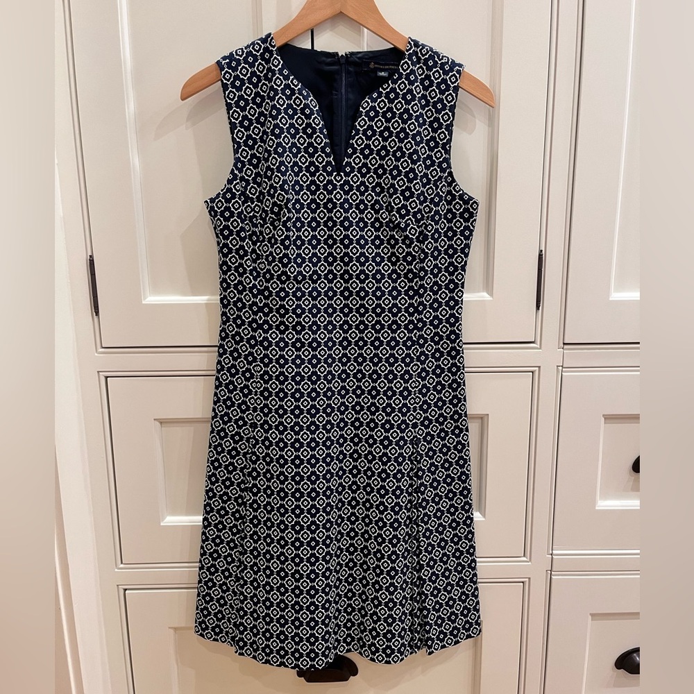 Brooks Brothers Navy and White Patterned Dress
